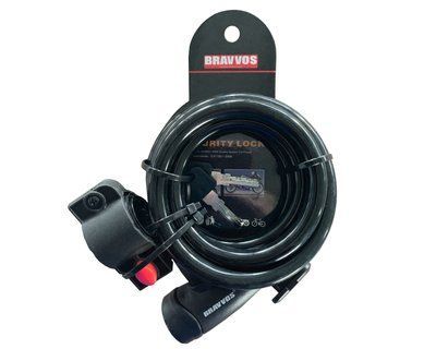 Замок BRAVVOS LOC-065-110 на ключе со стальным тросом 12mmX1500mm черный LCK-035 фото