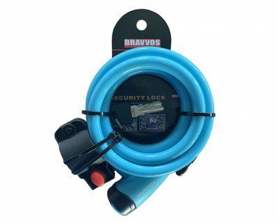 Замок BRAVVOS LOC-065-110 на ключе со стальным тросом 12mmX1500mm голубой LCK-033 фото